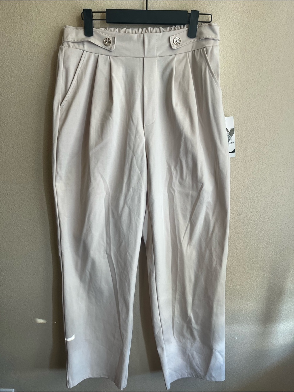 High-Rise Wide Leg Pants in Light Beige